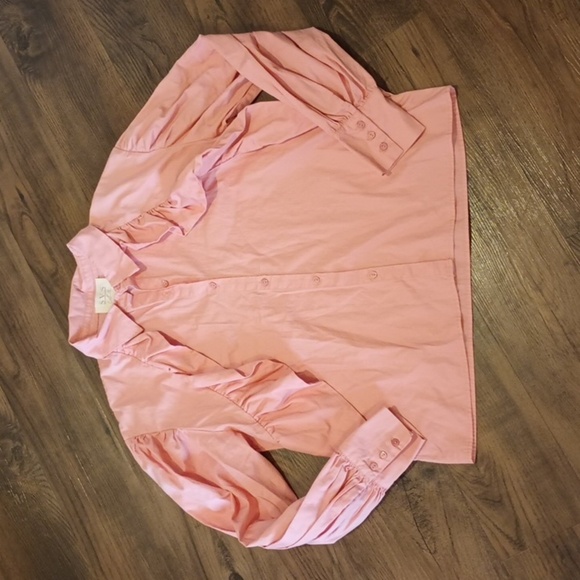 SVS Collection Pink Ruffle Puff Sleeve Button Down Collared Top A44 - Picture 1 of 7